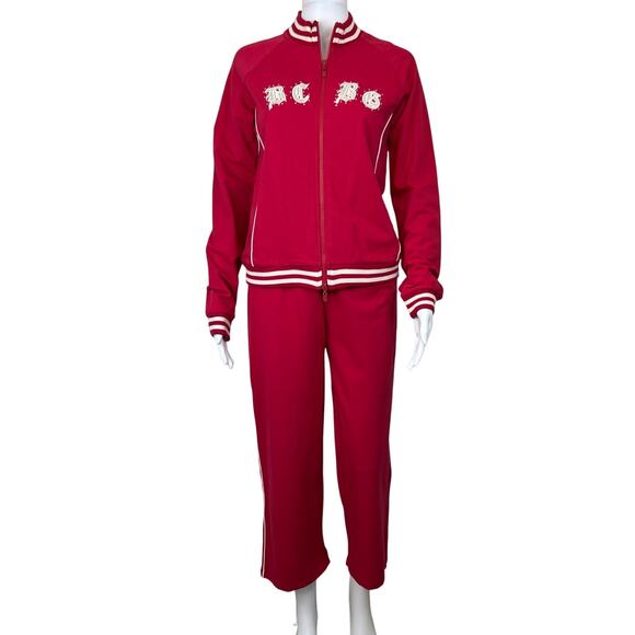 BCBGMAXAZRIA Y2K Embroidered Rhinestone #3 Activewear Track Suit Cropped Pants M - Picture 1 of 14